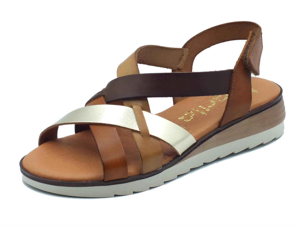 Marila Marila Betiana 1554 Multicammello Sandali per Donna in pelle con zeppa bassa Multicammello