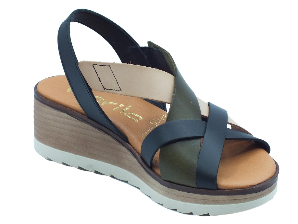 Marila Marila 1810 Celeste MultiNegro Sandali per Donna in pelle zeppa media con elastici Celeste MultiNegro