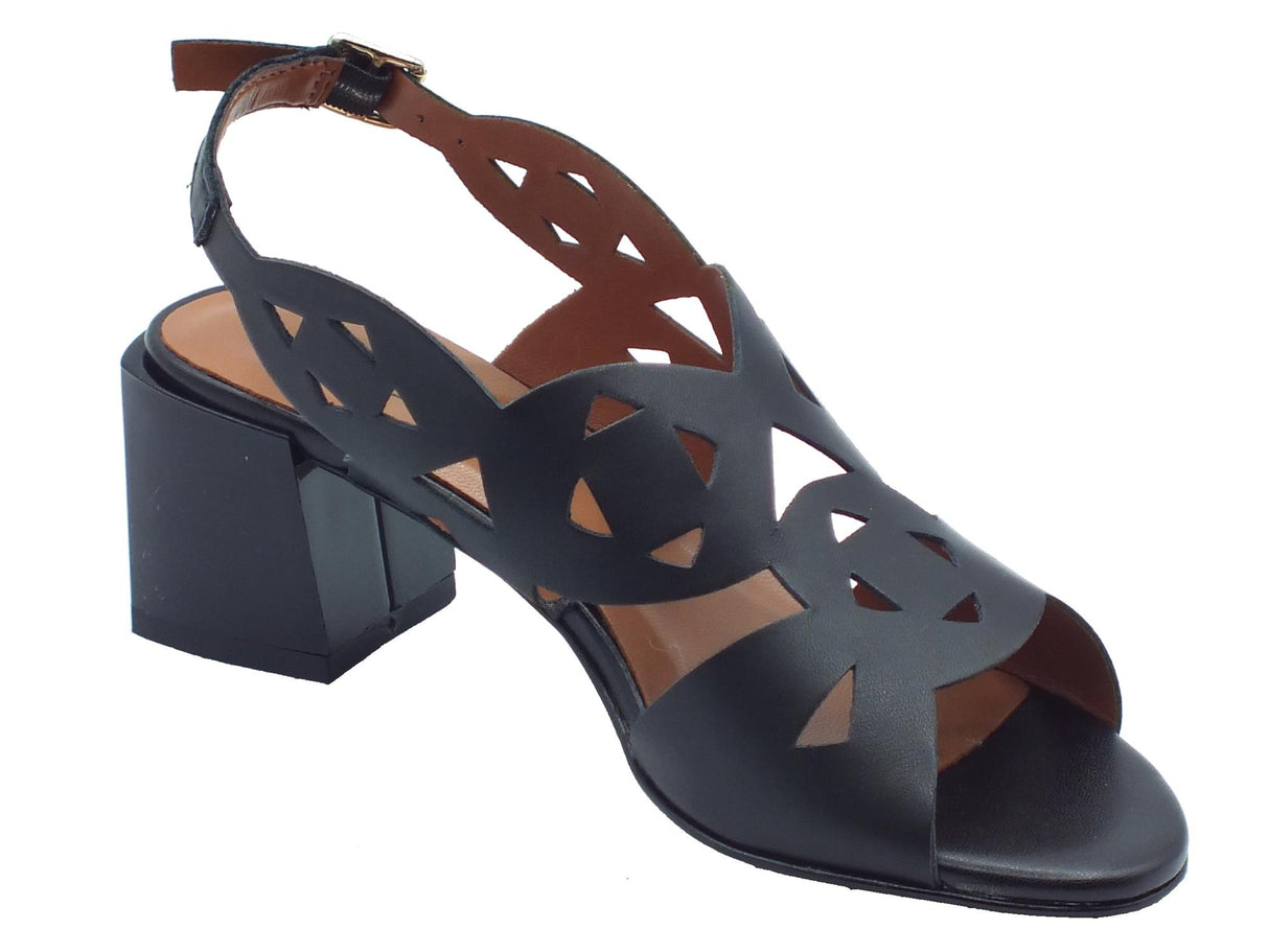 Melluso Melluso K35135D Nero Sandali per Donna in pelle laserata con tacco medio e fibbietta Nero