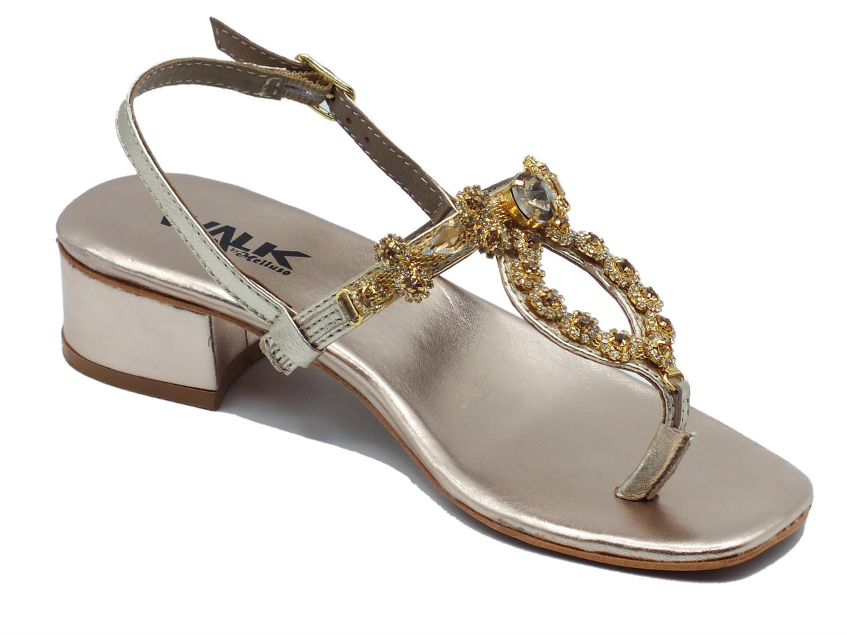Melluso Melluso K58019 Gold Infradito elegante per Signora in pelle con zirconi oro tacco basso Gold