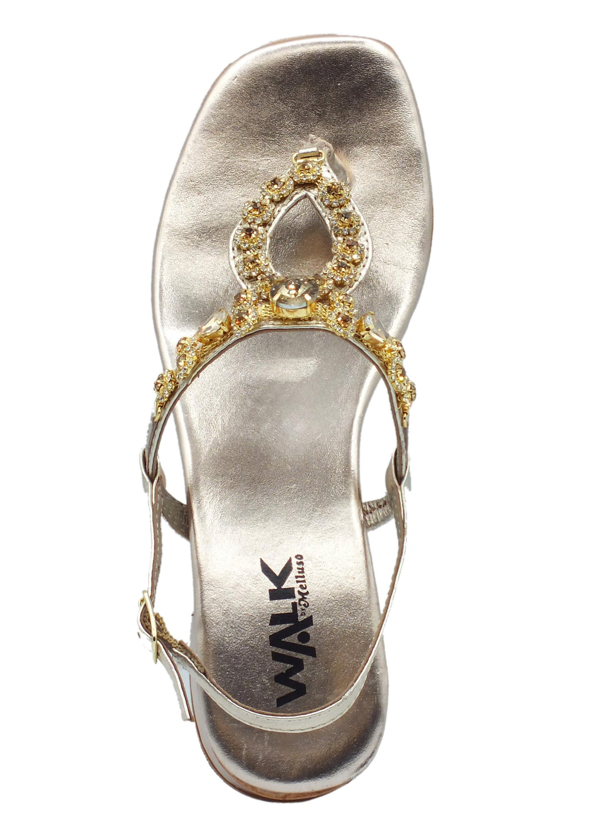 Melluso Melluso K58019 Gold Infradito elegante per Signora in pelle con zirconi oro tacco basso Gold