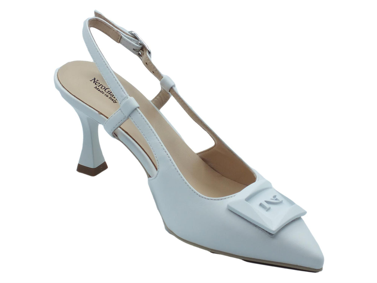 Nero Giardini NeroGiardini E307080DE Nappa Bianco Decoltè aperto da Sposa per Donna in pelle tacco medio Nappa Pandora Bianco