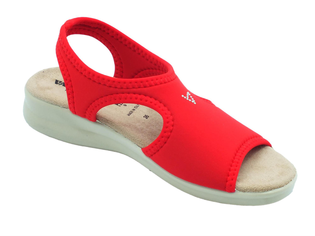 Valleverde Valleverde 25322 Rosso Sandali con zeppa bassa per Donna in tessuto elasticizzato Rosso