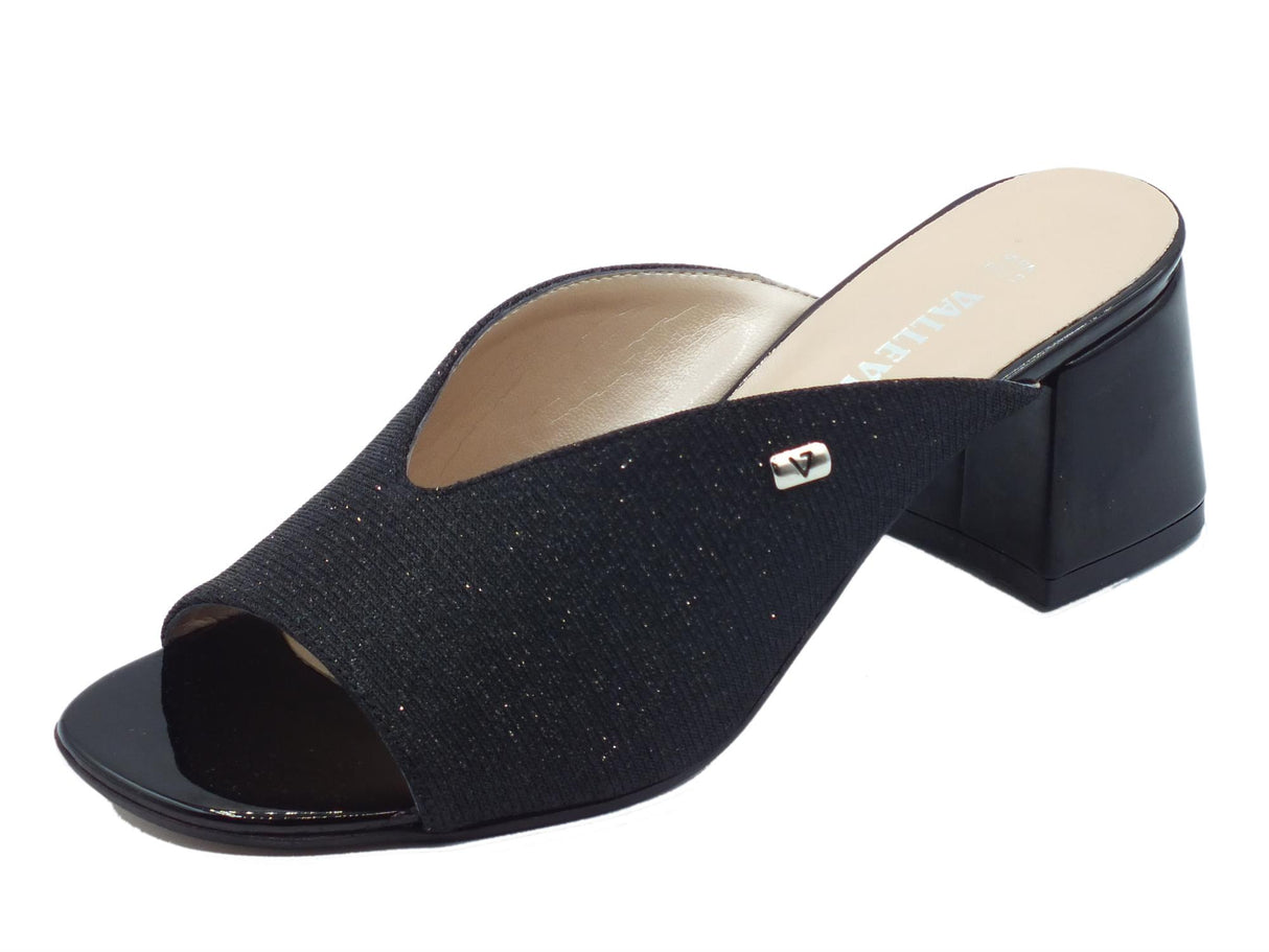 Valleverde Valleverde 28222 Nero Sandali scalsati con tacco per donna in tessuto brillantinato Nero