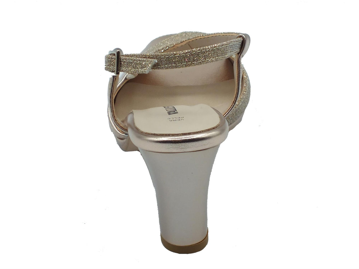 Valleverde Valleverde 28343 Rosa Cipria Sandali eleganti con tacco alto per donna in tessuto brillantinato Rosa Cipria