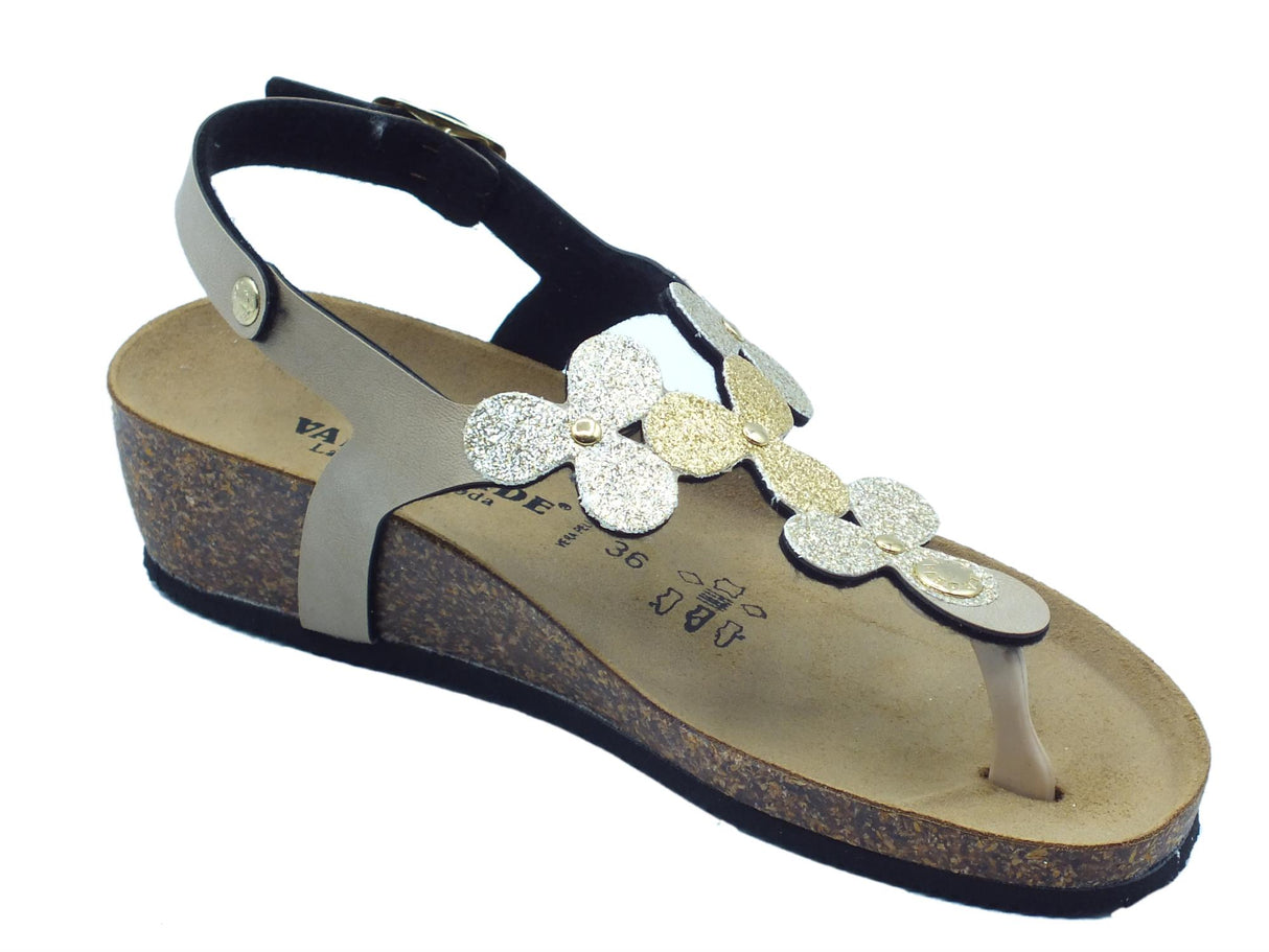 Valleverde Valleverde VG1276 Sabbia Infradito per Donna in ecopelle e glitter con zeppa bassa Sabbia
