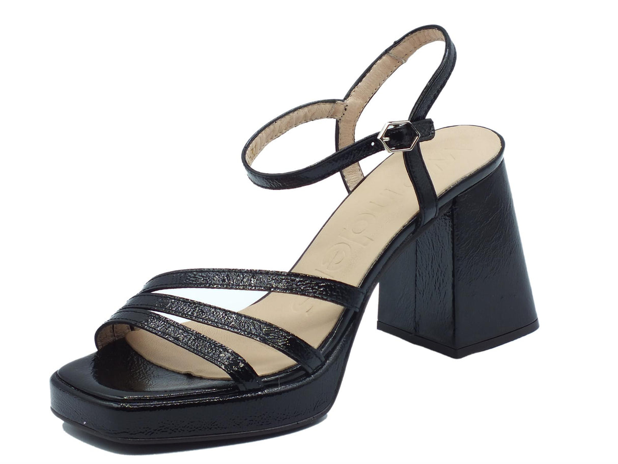 Wonders Wonders M-5303 Lack Negro Sandali per Donna in pelle verniciata nera con tacco alto e plateau Lack Negro