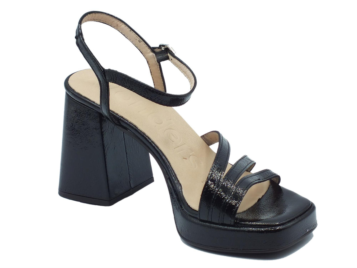 Wonders Wonders M-5303 Lack Negro Sandali per Donna in pelle verniciata nera con tacco alto e plateau Lack Negro