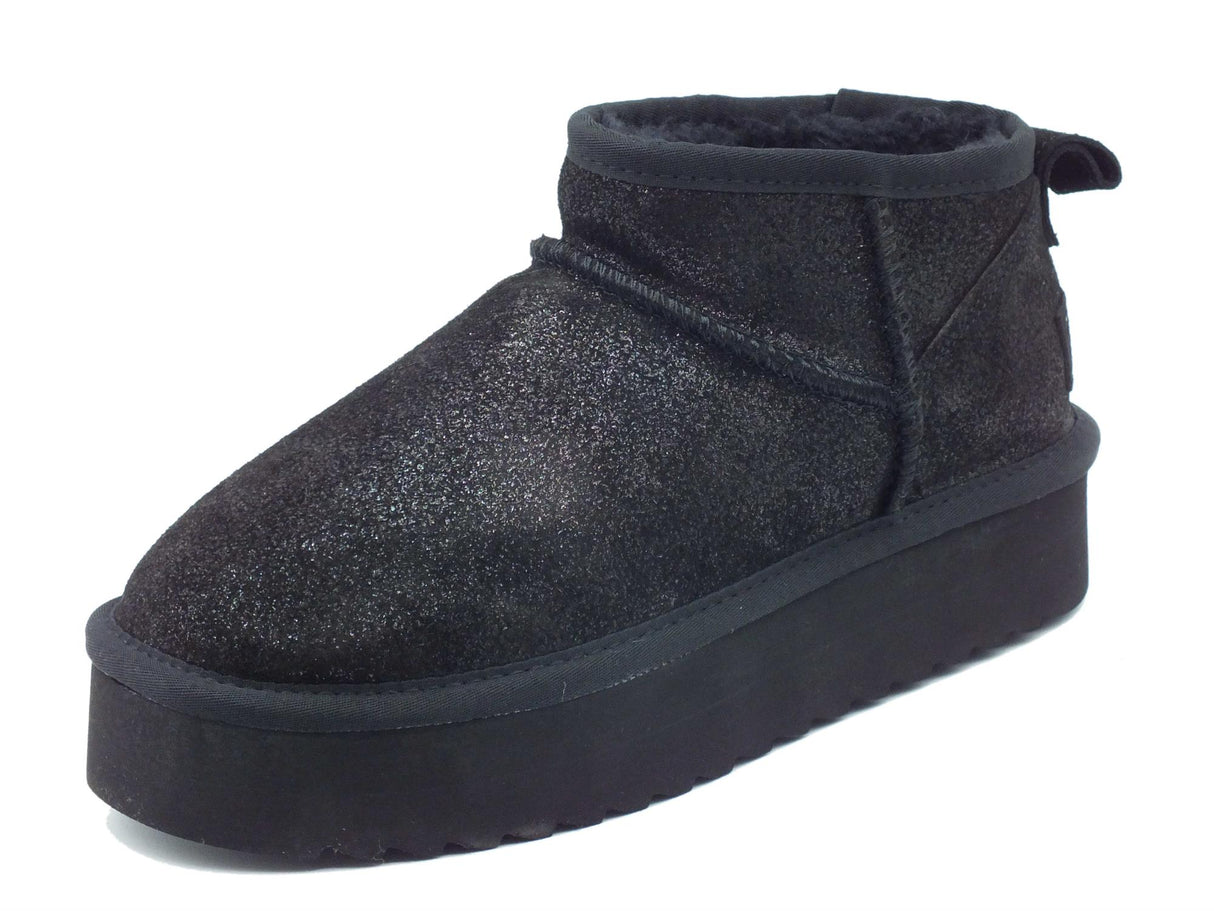 Colors of California Colors of California HC.YWPLA01GLI Nero mammuttini Donna in nabuk glitterato pile zeppa alta Nero