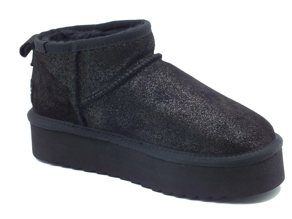 Colors of California Colors of California HC.YWPLA01GLI Nero mammuttini Donna in nabuk glitterato pile zeppa alta Nero