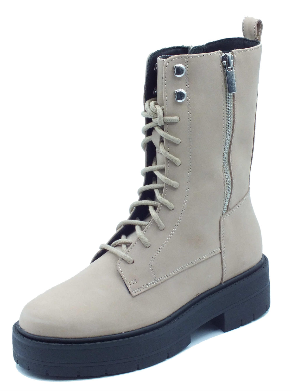 Geox Geox D36VDJ Spherica Sand Anfibi per Donna in pelle beige con lacci e lampo Sand