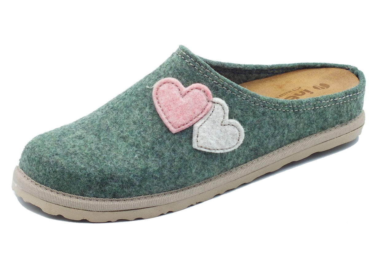 InBlu InBlu CS000037 Menta Pantofole per Donna in lana cotta verde con sottopiede in nabuk Menta