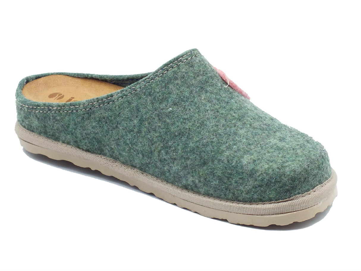 InBlu InBlu CS000037 Menta Pantofole per Donna in lana cotta verde con sottopiede in nabuk Menta