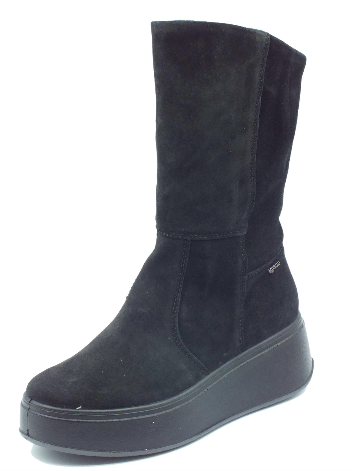 Igi&Co Igi&Co 4671000 Scam Superiore Nero Stivali con per Donna in nabuk con lampo e zeppona Nero