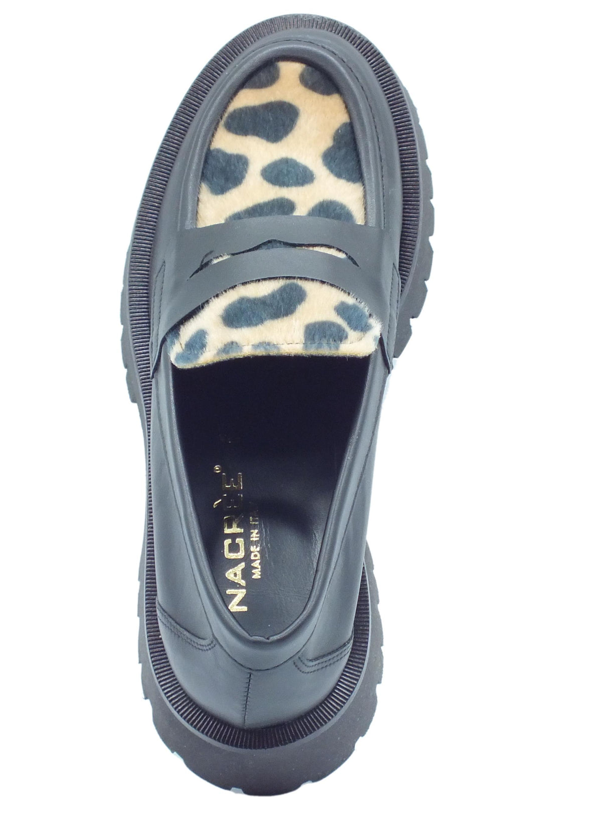 Nacrèe Nacrèe 631R002 Vit Ner Par Mi Mocassini per Donna animal leopardo zeppa bassa nero