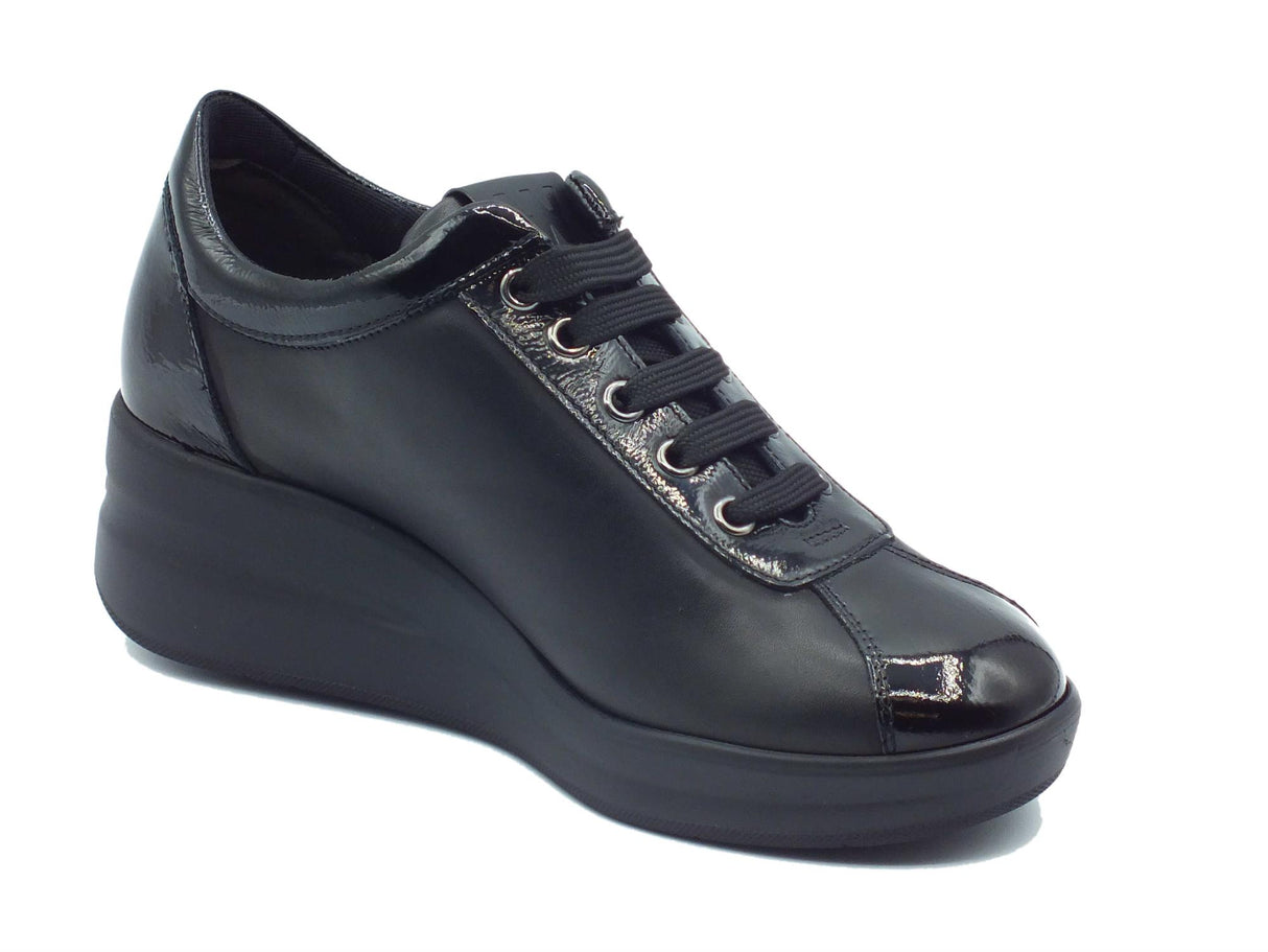 Melluso Melluso Walk R25642D Silvy Nero Sneakers confort per Donna pelle vernice con lacci e zeppa media Nero