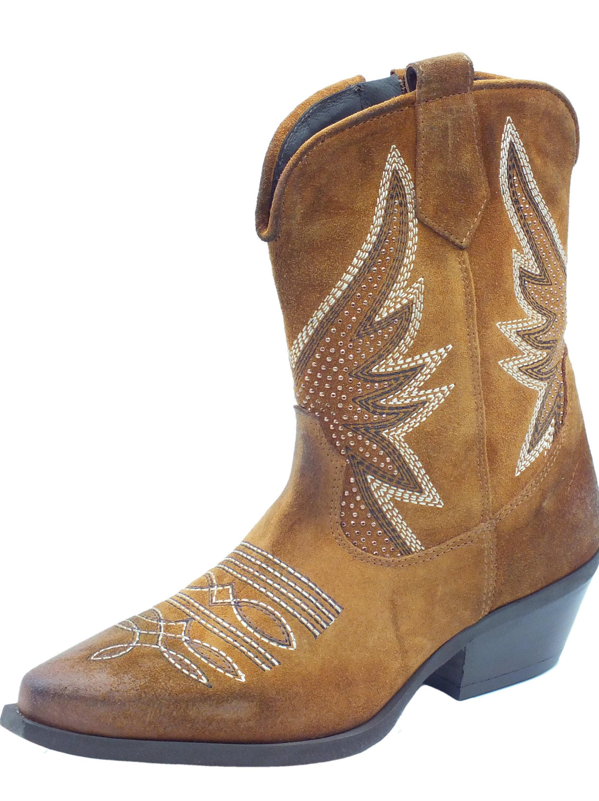 Metisse Metisse DX606 Cuoio Tronchetti Texani per Donna in nabuk ingrassato con ricamo grezzo Cuoio