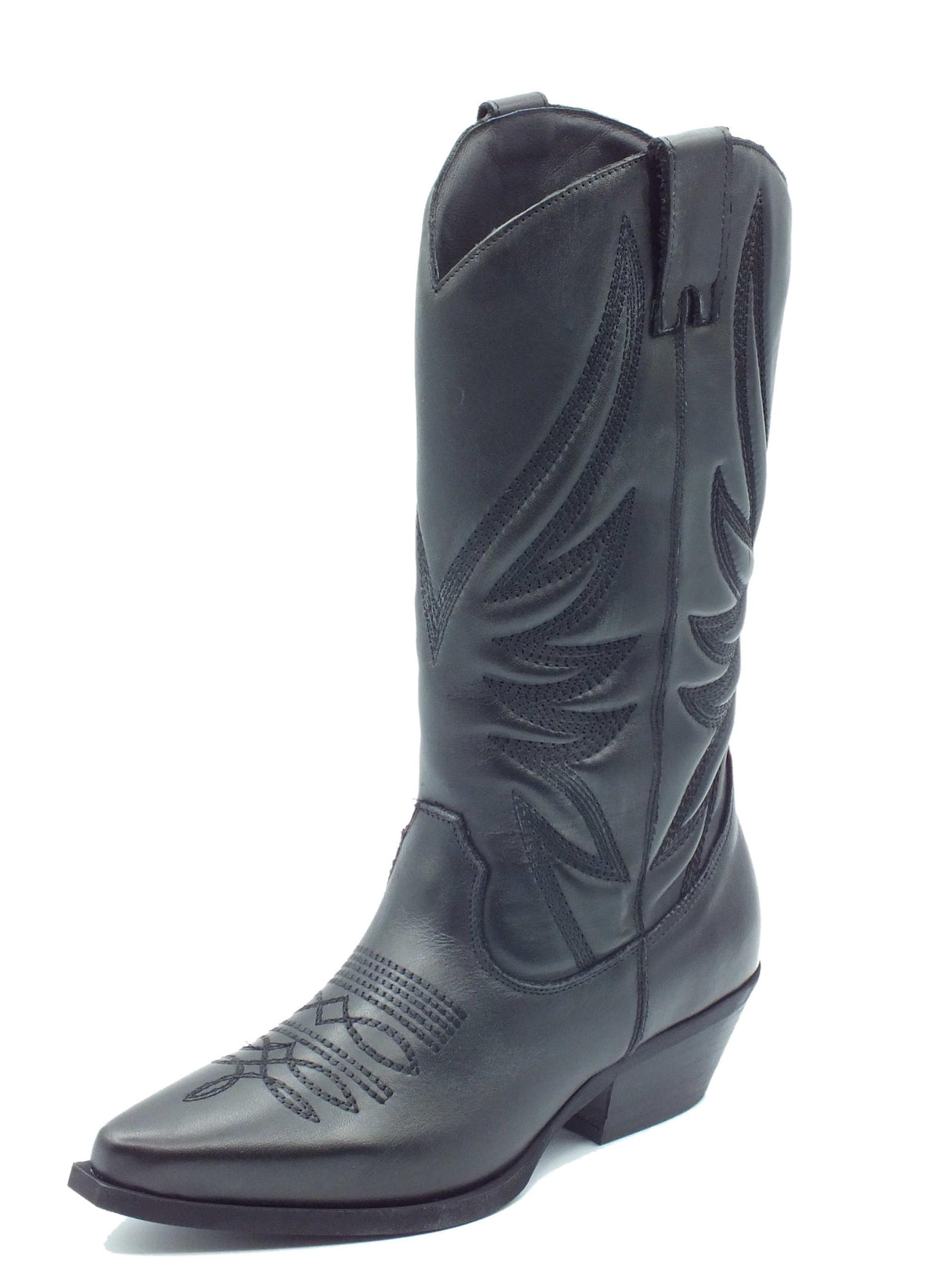 Metisse Metisse DX607 Vitello Nero Sbiancato Stivali Texani per Donna in pelle con ricamo Nero