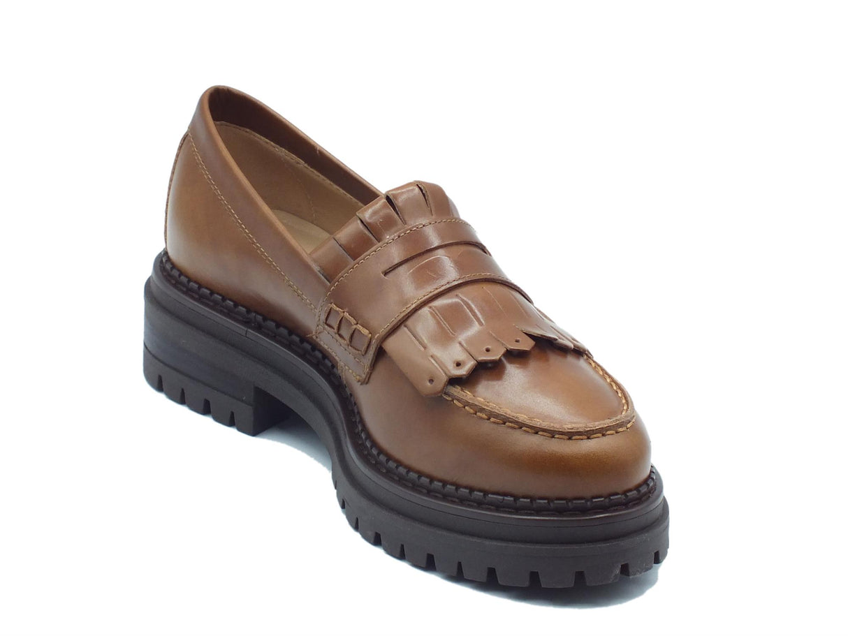 Nero Giardini NeroGiardini I308101D Manolete Cuoio Mocassini Classici per Donna in pelle con frange e tacco medio Manolete Cuoio