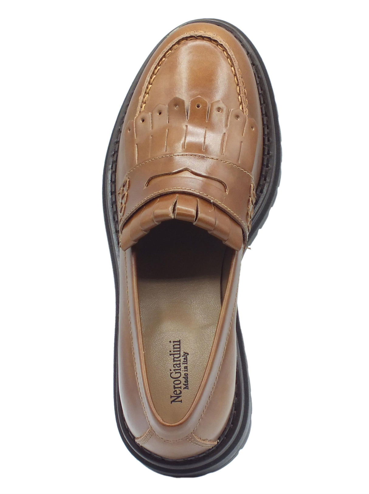 Nero Giardini NeroGiardini I308101D Manolete Cuoio Mocassini Classici per Donna in pelle con frange e tacco medio Manolete Cuoio