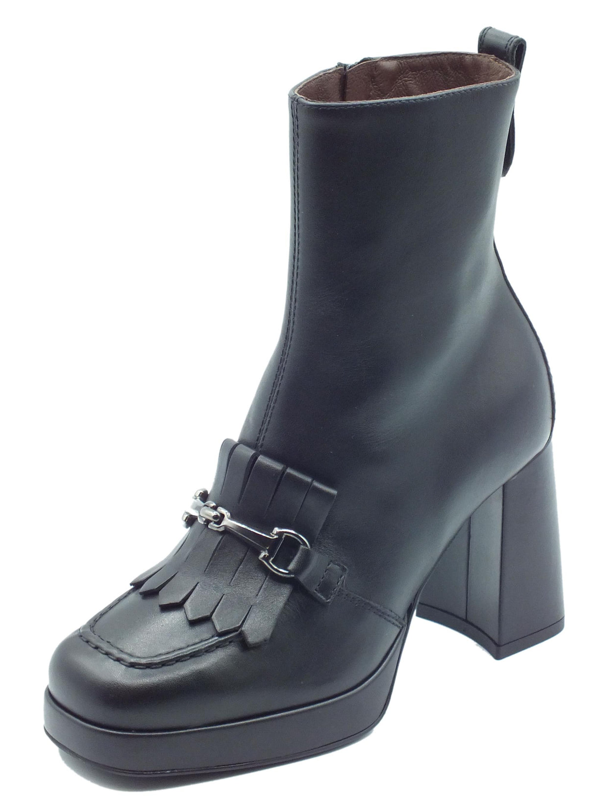 Nero Giardini NeroGiardini I308218D Guanto Nero Tronchetti accollati Donna in pelle liscia lampo e tacco alto Guanto Nero