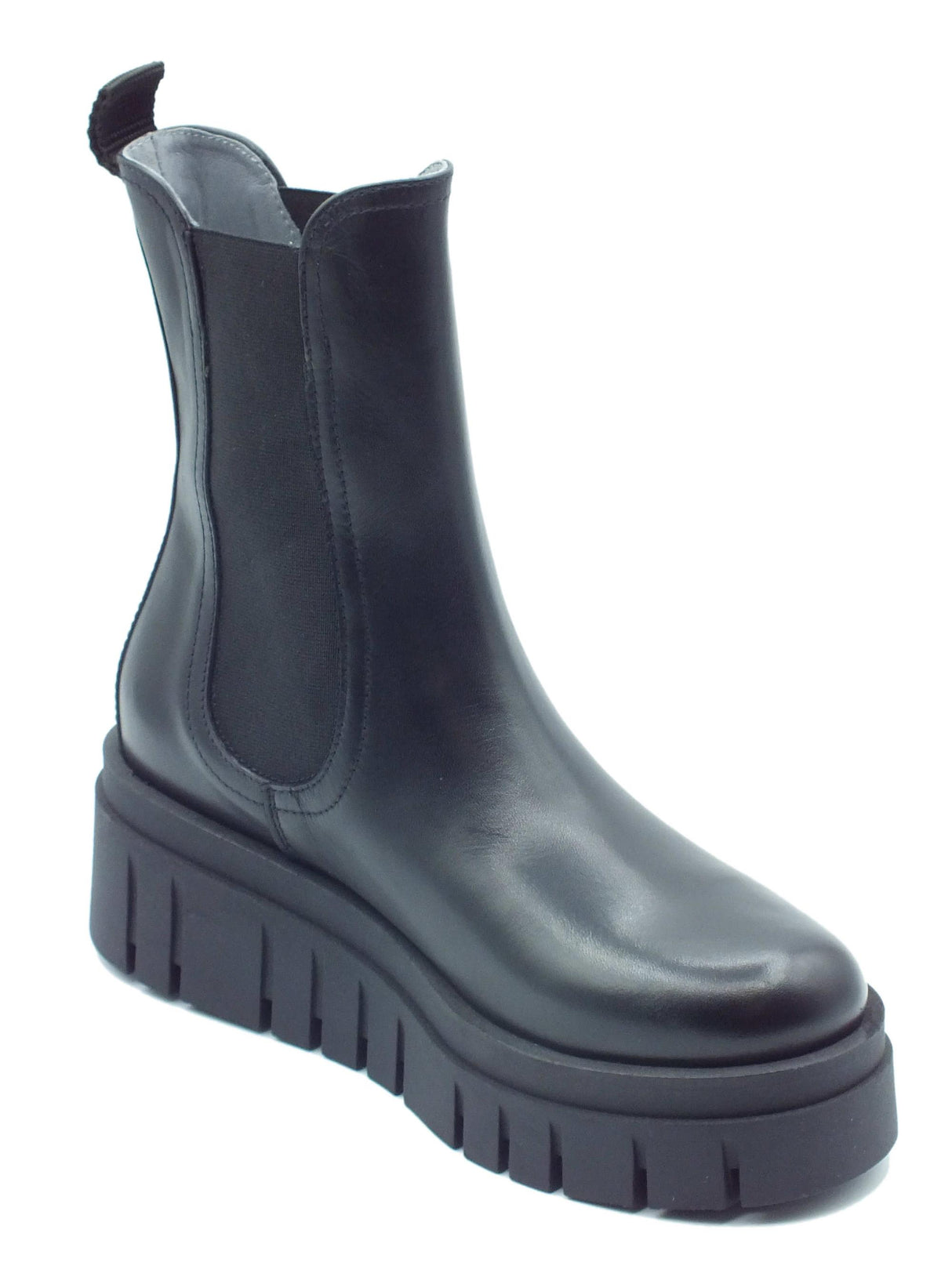 Nero Giardini NeroGiardini I309090D Guanto Nero Tronchetti per Donna pelle doppio elastico laterale e zeppa alta Nero