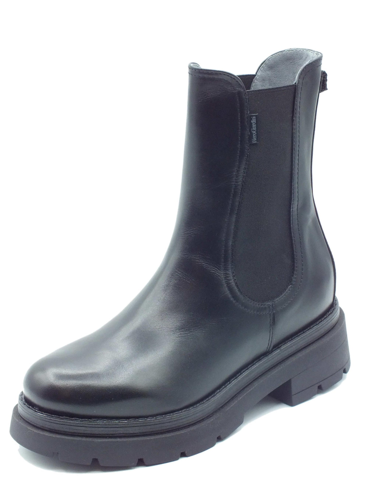 Nero Giardini NeroGiardini I309153D Guanto Nero Tronchetti accollati Donna in pelle doppio elastico e tacco basso Nero