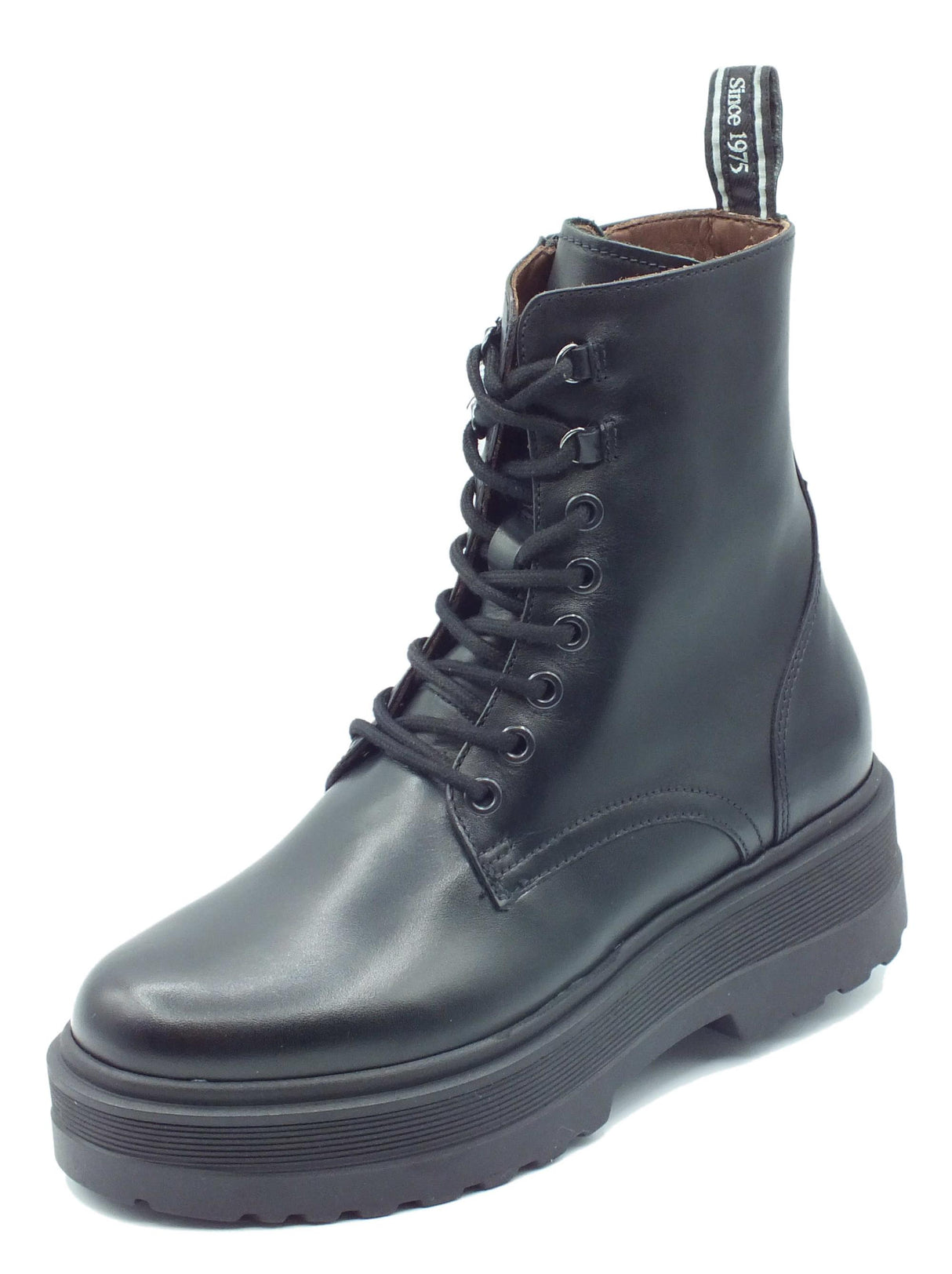 Nero Giardini NeroGiardini I309190D Nero Anfibi per Donna in pelle con lacci e lampo tacco alto Nero