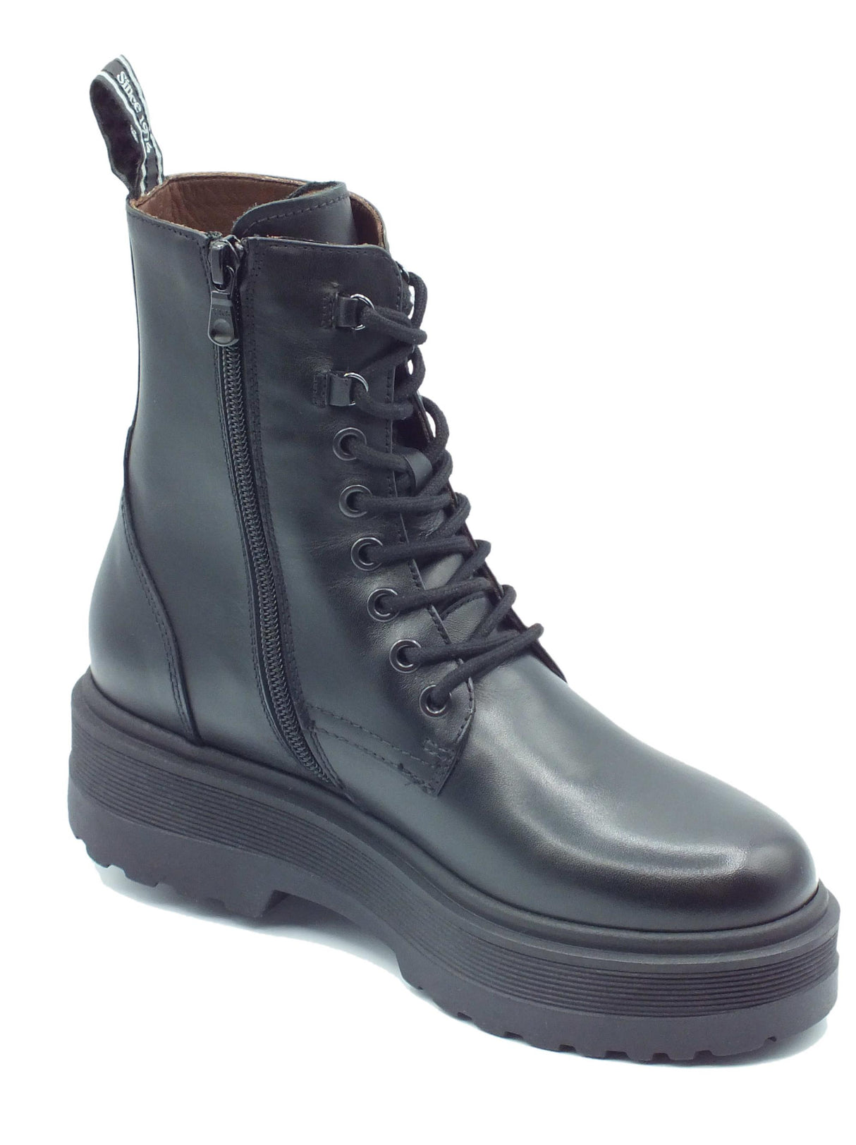 Nero Giardini NeroGiardini I309190D Nero Anfibi per Donna in pelle con lacci e lampo tacco alto Nero