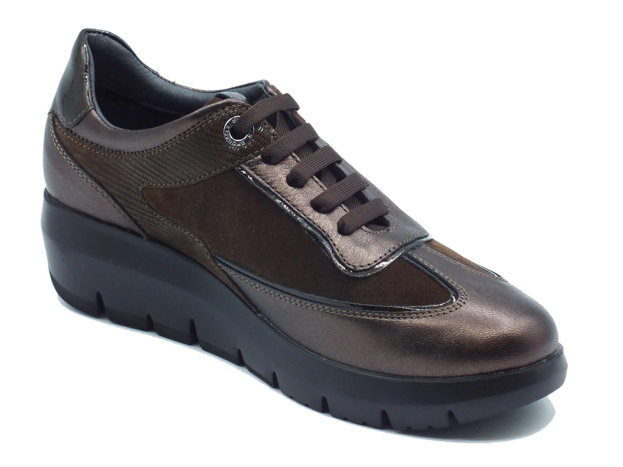 Stonefly Stonefly 219894 Plume Laminated Brown Sneakers confort per Donna in pelle e tessuto zeppa media Brown