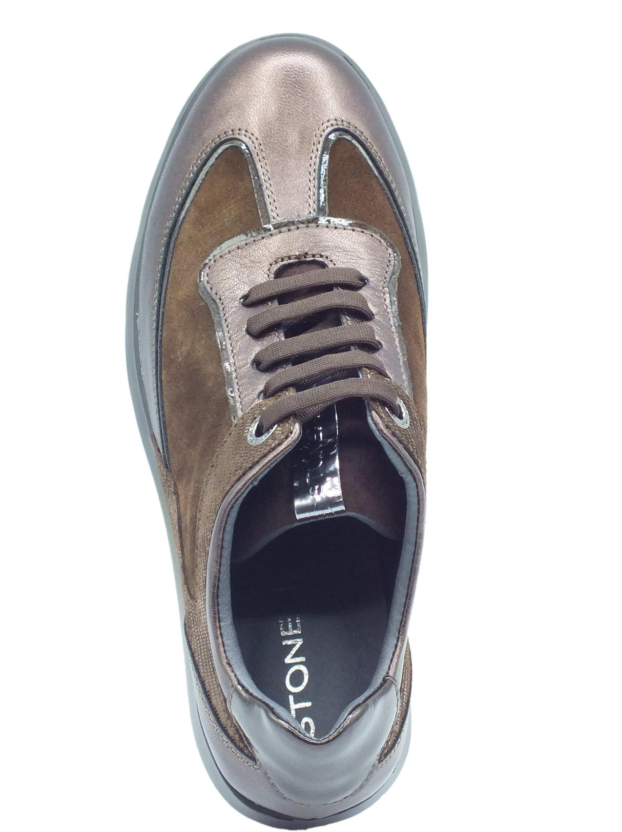 Stonefly Stonefly 219894 Plume Laminated Brown Sneakers confort per Donna in pelle e tessuto zeppa media Brown