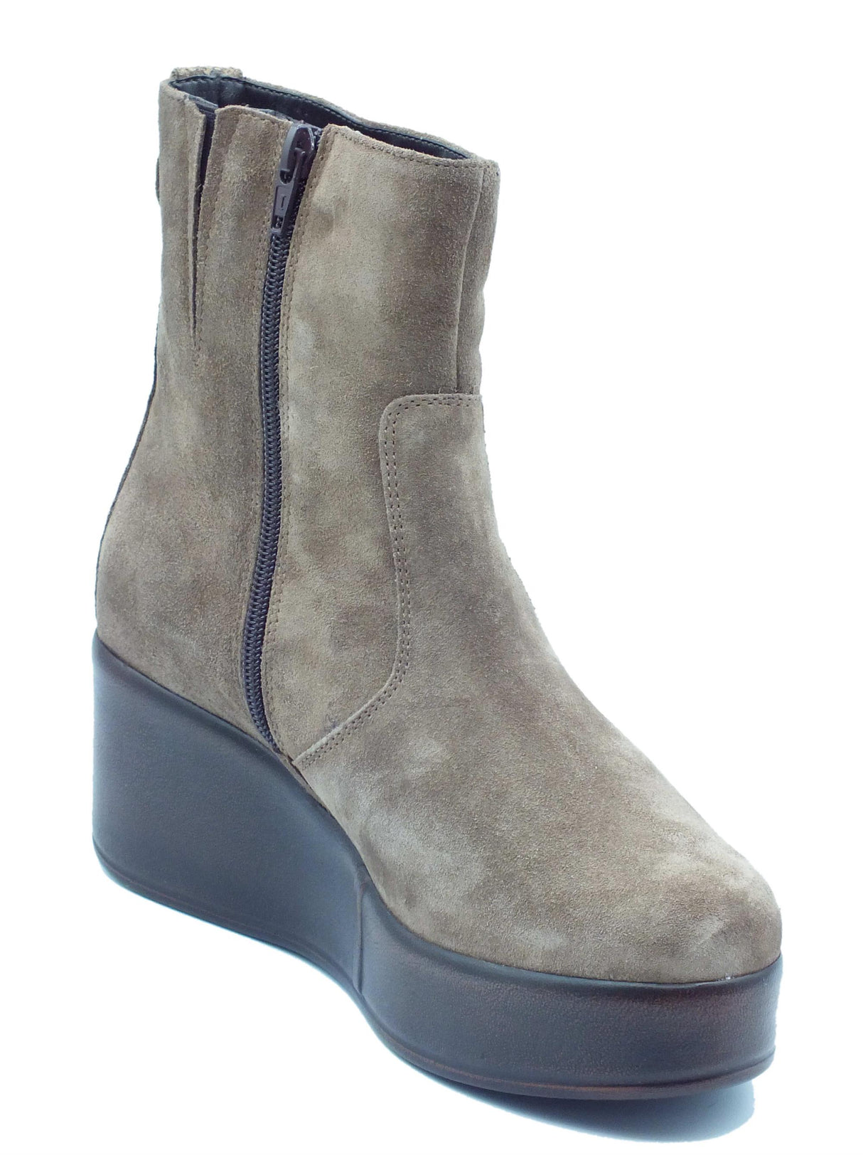 Valleverde Valleverde 28550 Camoscio Tortora Tronchetti per Donna in nabuk con lampo e zeppa alta Tortora