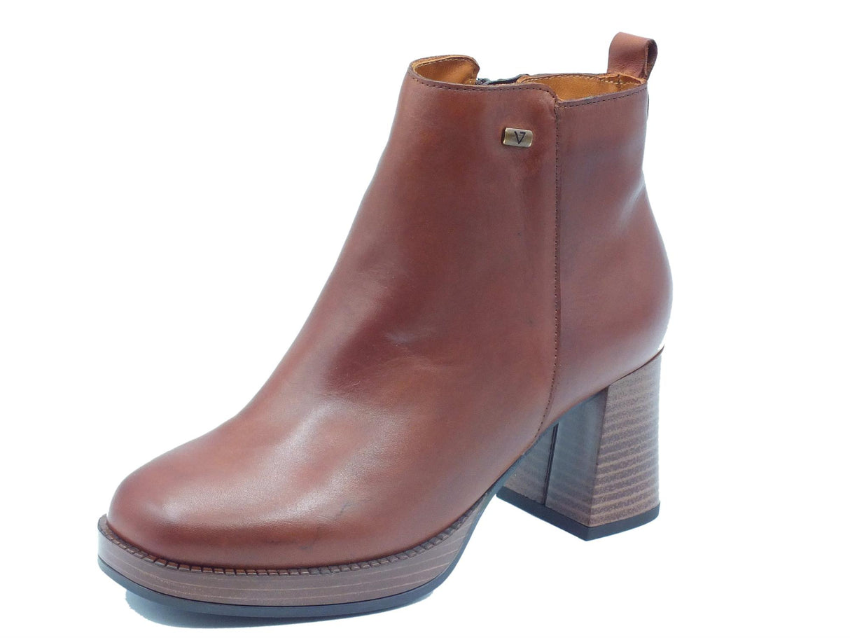 Valleverde Valleverde V49401 Nappa Cuoio Tronchetti per Donna in pelle con lampo e tacco alto Cuoio