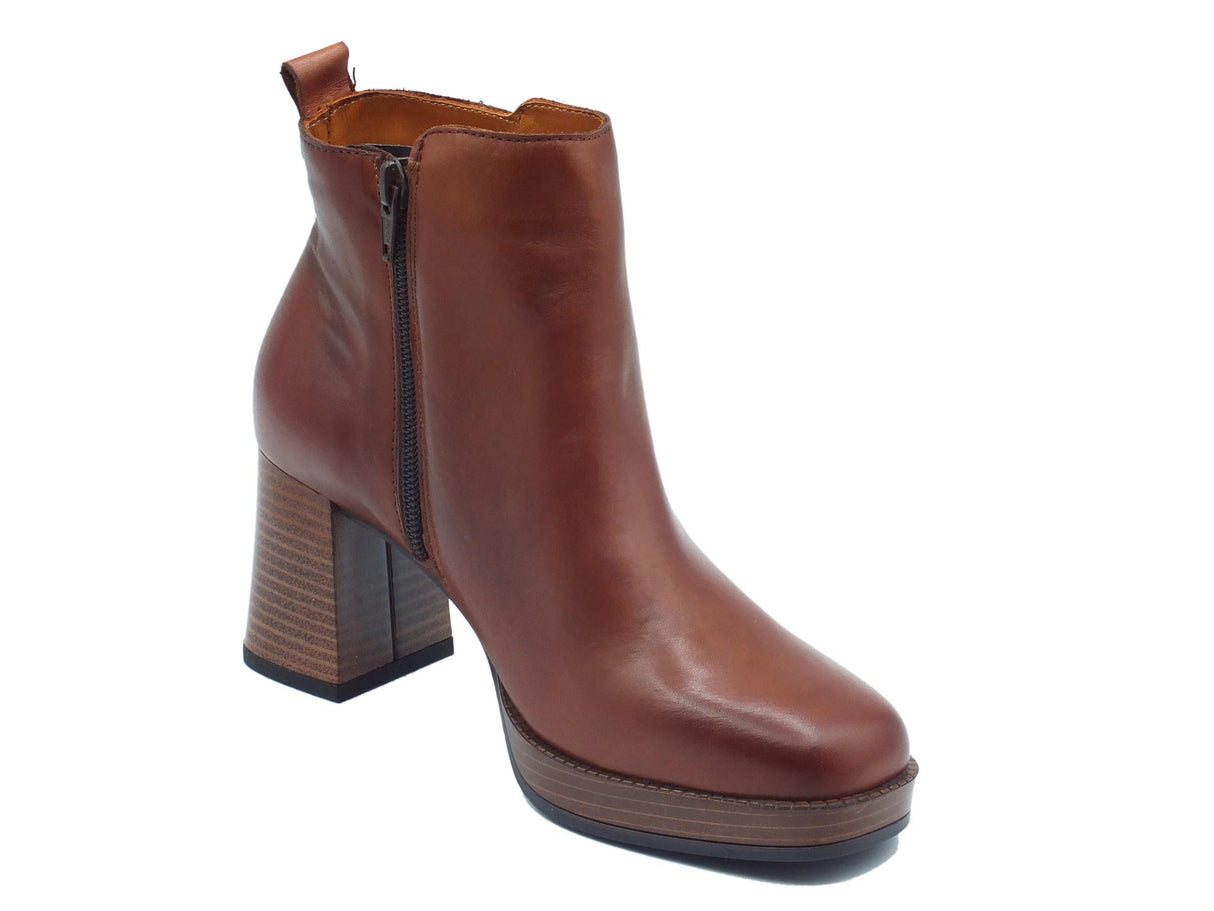 Valleverde Valleverde V49401 Nappa Cuoio Tronchetti per Donna in pelle con lampo e tacco alto Cuoio