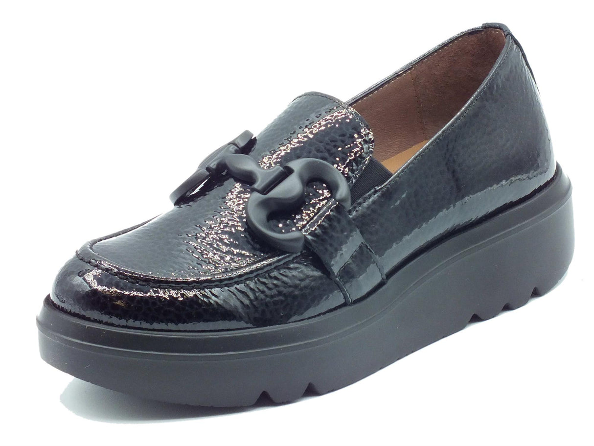 Wonders Wonders A-2821 Caribu Negro Mocassini per Donna in pelle verniciata con zeppa bassa Caribu Negro