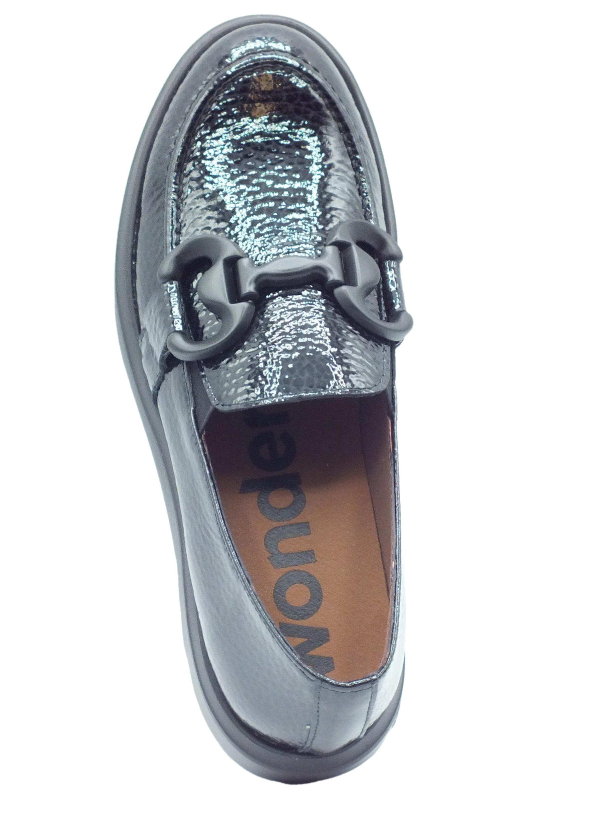 Wonders Wonders A-2821 Caribu Negro Mocassini per Donna in pelle verniciata con zeppa bassa Caribu Negro