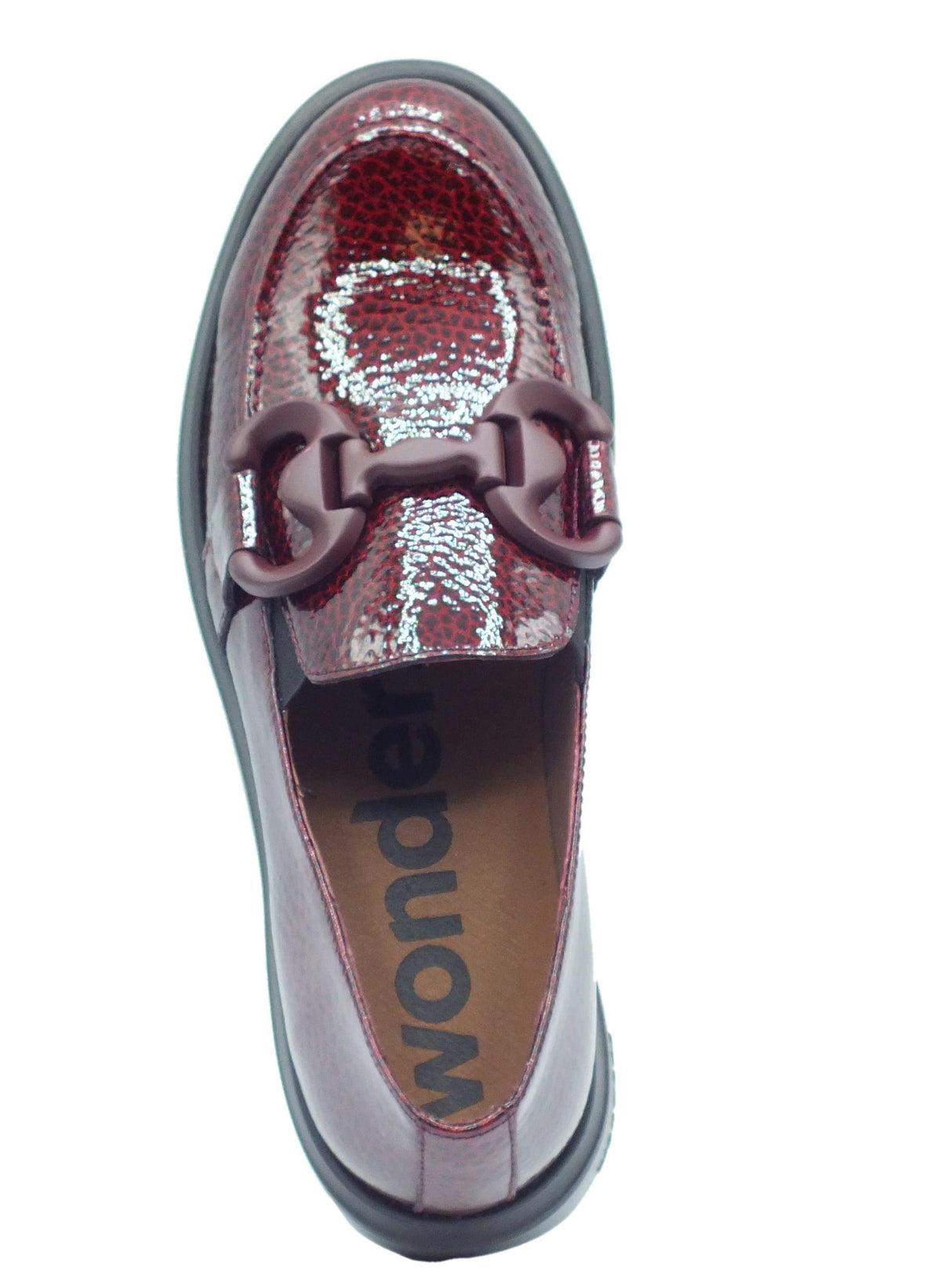 Wonders Wonders A-2821 Mira Caribu Vino Mocassini per Donna in pelle verniciata con zeppa bassa rosso vino