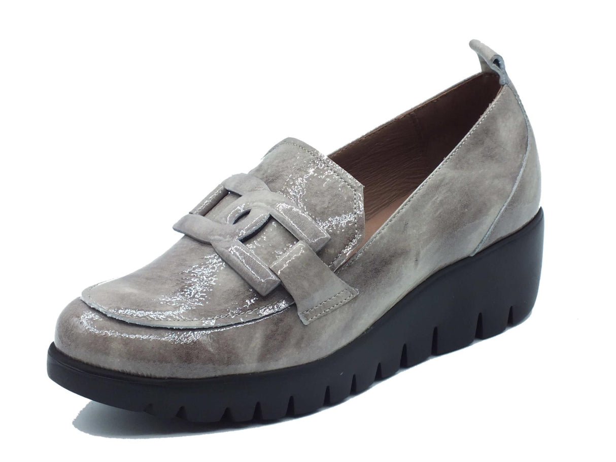 Wonders Wonders C-33303 Iris Gris Mocassini per Donna in pelle verniciata con zeppa alta Iris Gris