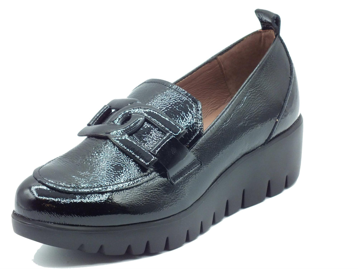 Wonders Wonders C-33303 Iris Negro Mocassini per Donna in pelle verniciata con zeppa alta Iris Negro