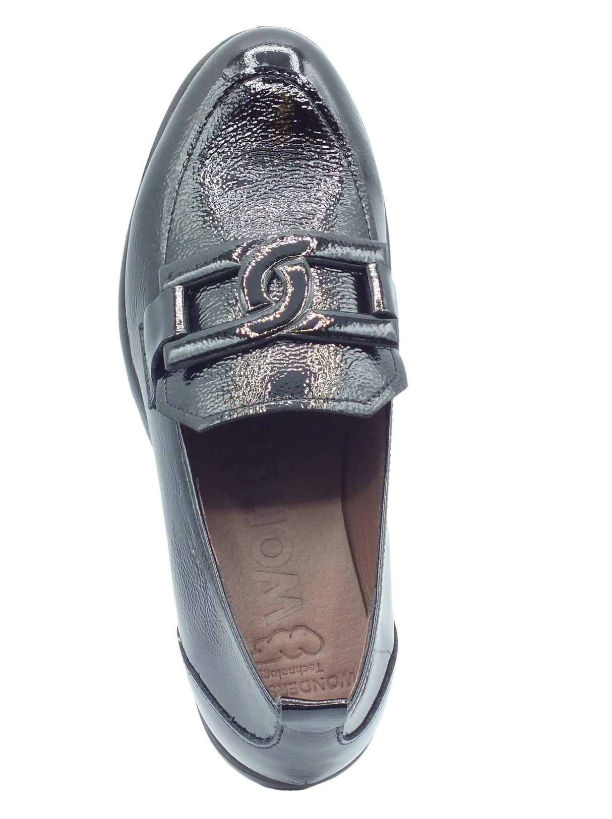 Wonders Wonders C-33303 Iris Negro Mocassini per Donna in pelle verniciata con zeppa alta Iris Negro