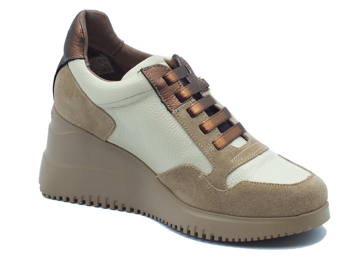 Wonders Wonders G-6610 Trend Wild Cream Sneakers Sportive per Donna in nabuk e pelle zeppa alta Cream