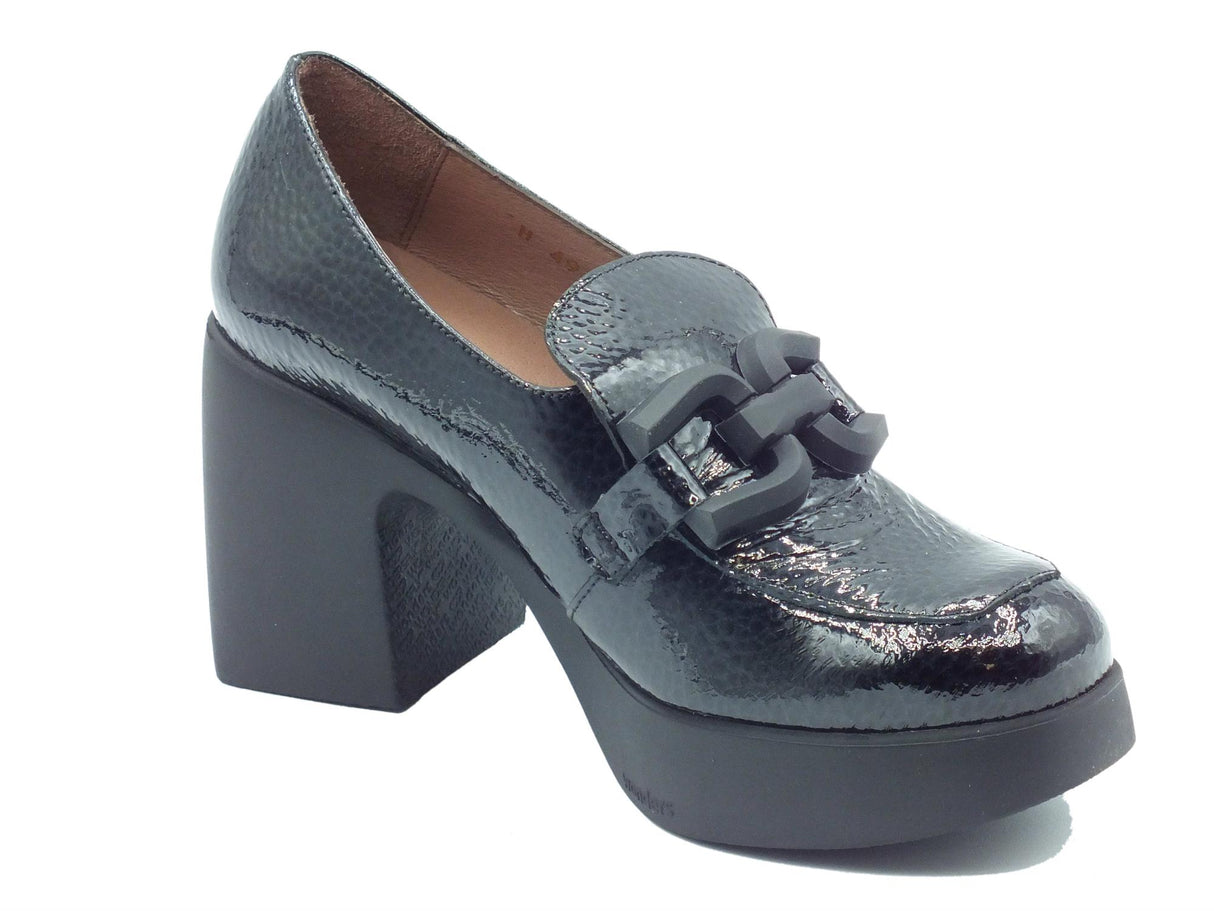 Wonders Wonders H-4941 Tucson Caribu Negro Mocassini per Donna in pelle verniciata nera con tacco alto Caribu Negro