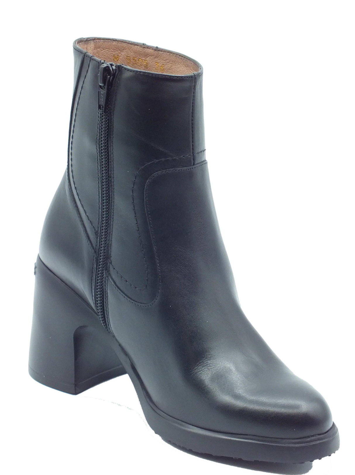 Wonders Wonders H-5505 Min Bora Negro Tronchetti con tacco alto per Donna in pelle nero con lampo nero