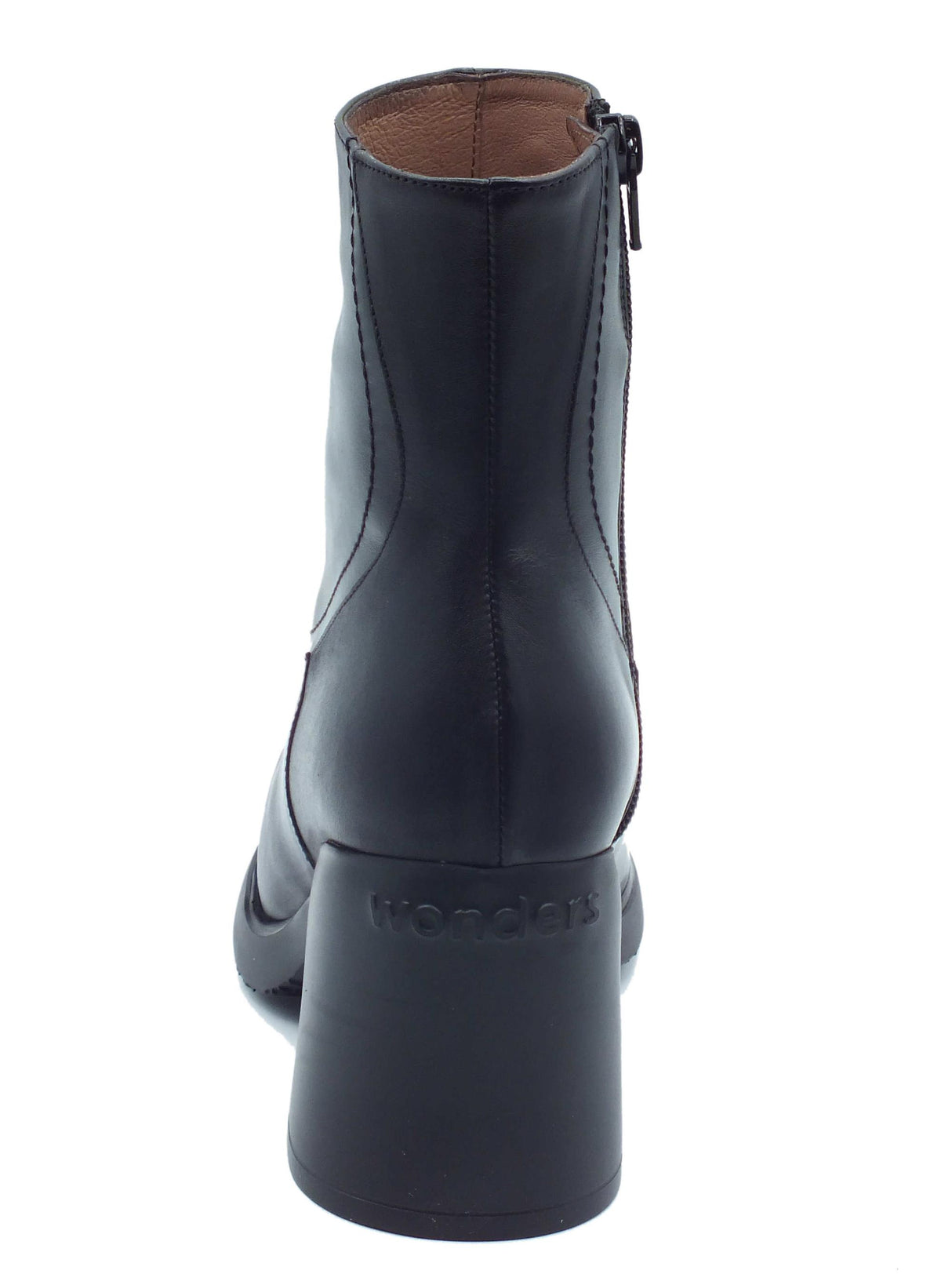 Wonders Wonders H-5505 Min Bora Negro Tronchetti con tacco alto per Donna in pelle nero con lampo nero