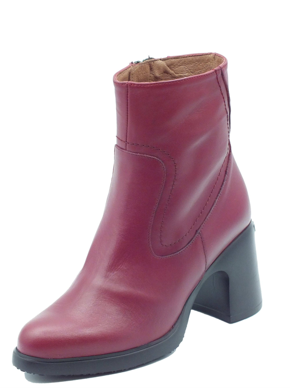 Wonders Wonders H-5505 Min Bora Vino Tronchetti con tacco alto per Donna in pelle rosso vino con lampo Min Bora Vino