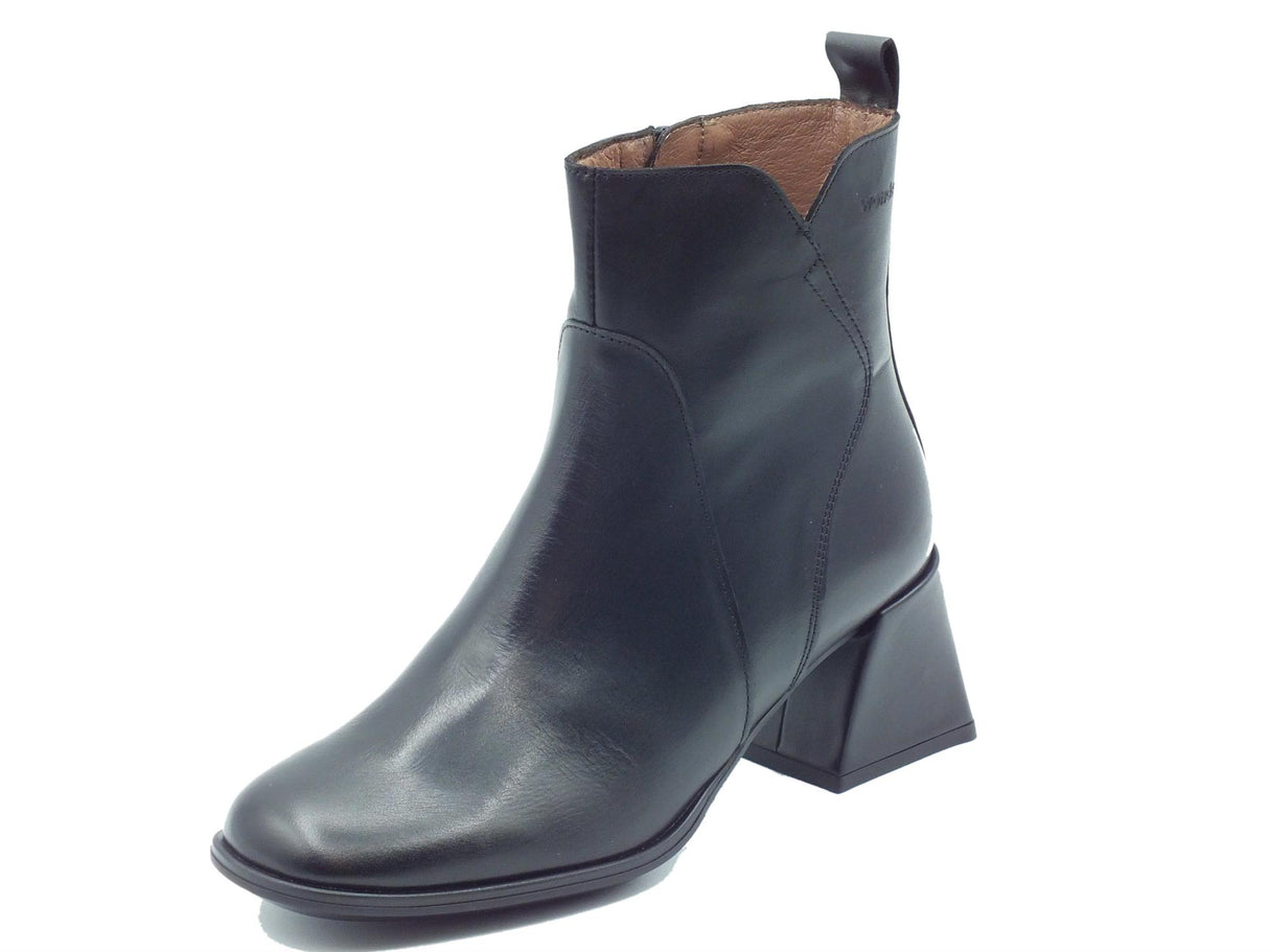 Wonders Wonders H-5710 Marine Bora Negro Tronchetti con tacco basso per Donna in pelle con lampo Marine Bora Negro