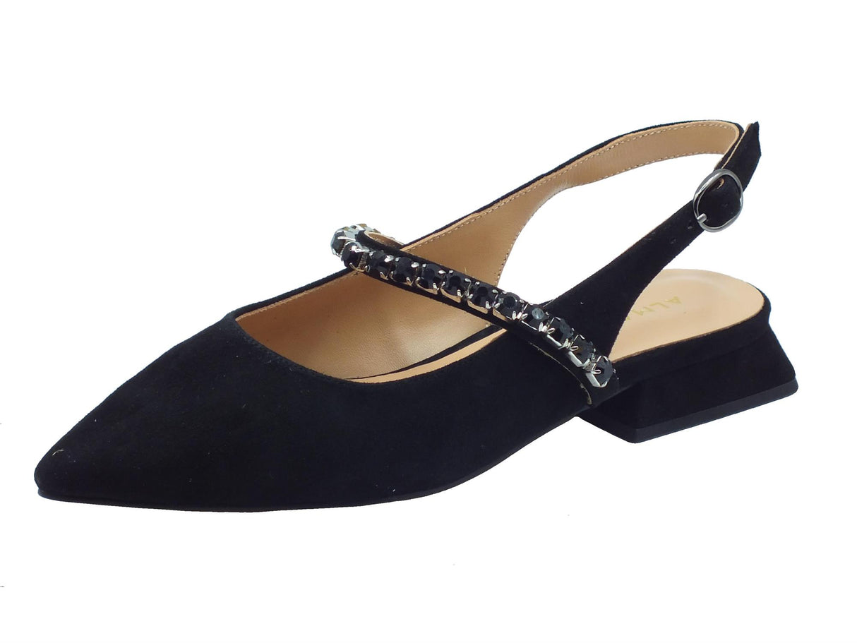 Alma en Pena Alma en Pena V240363 Suede Black Sandali eleganti a punta per Donna in nabuk nero con tacco basso Black