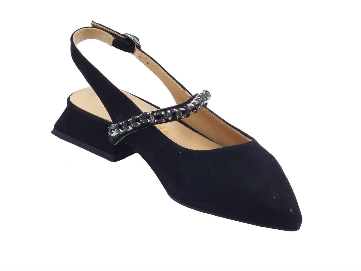 Alma en Pena Alma en Pena V240363 Suede Black Sandali eleganti a punta per Donna in nabuk nero con tacco basso Black