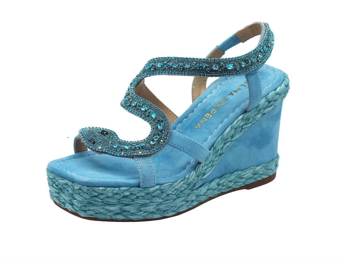 Alma en Pena Alma en Pena Sandali zeppa alta Donna V240989 Suede Sky sintetico blu Suede Sky