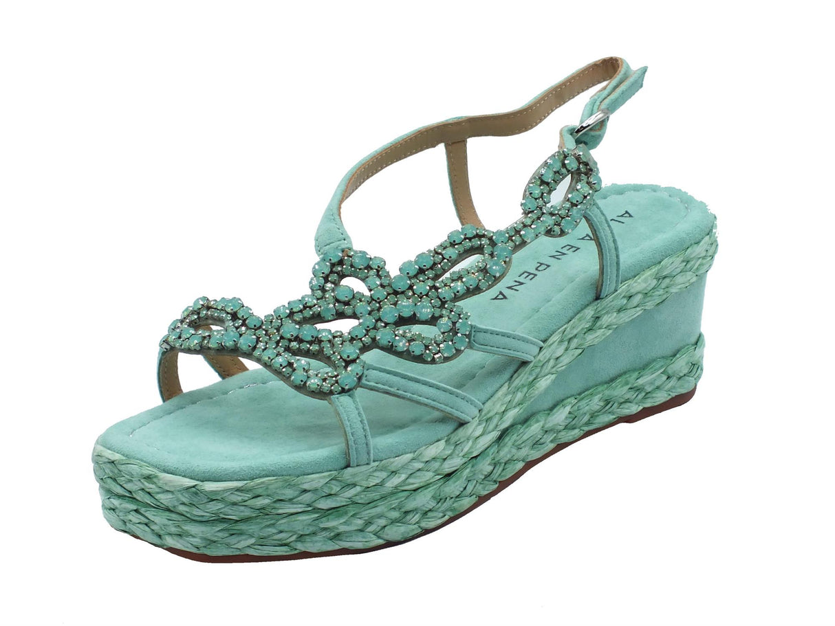 Alma en Pena Alma en Pena V241010 Suede Mint Sandali eleganti per Donna con brillanti verde zeppa alta Suede Mint